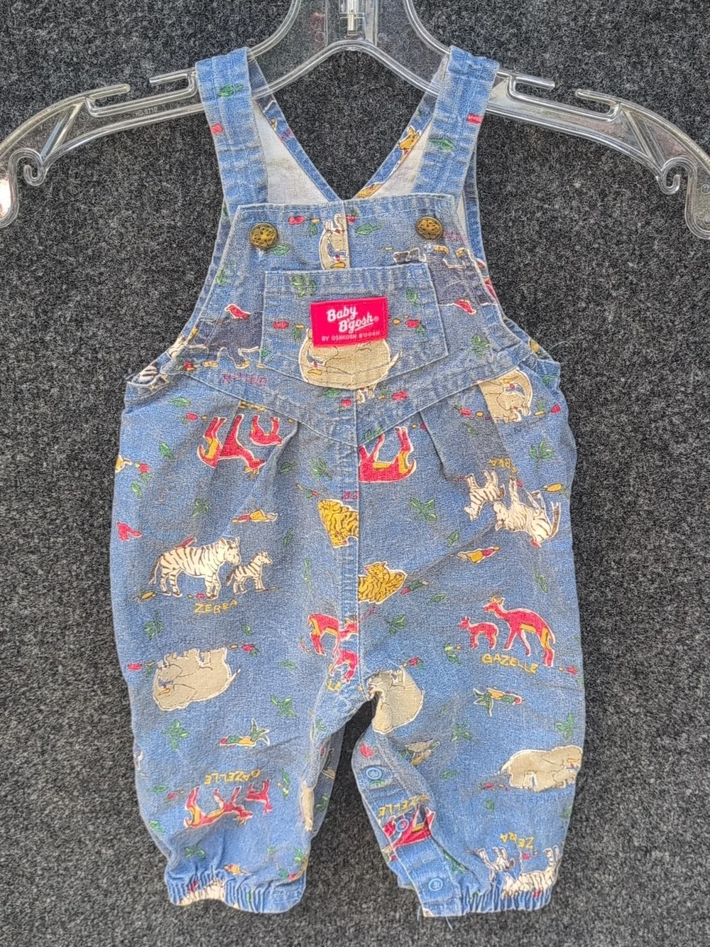 Vtg Osh Kosh BGosh Vestbak Overalls Baby Size 12M Safari Animals Cotton USA